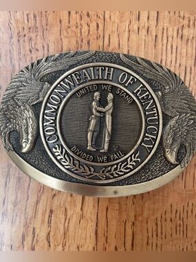 Vintage 1980s Kentucky State Seal Solid Brass Belt Buckle Award Design Medals
